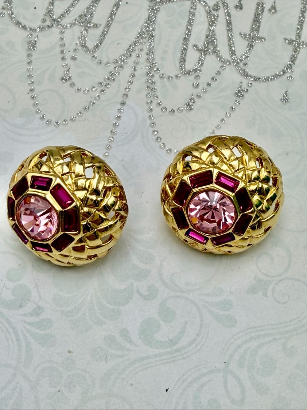 Nolan Miller Gold-Tone Earrings with Pink and Fuchsia Crystals